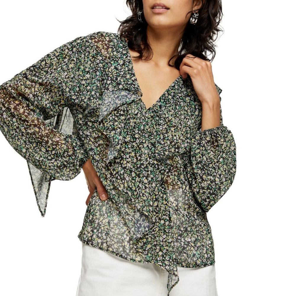 NWT TOPSHOP Ruffle Long sleeve Blouse sz 4
